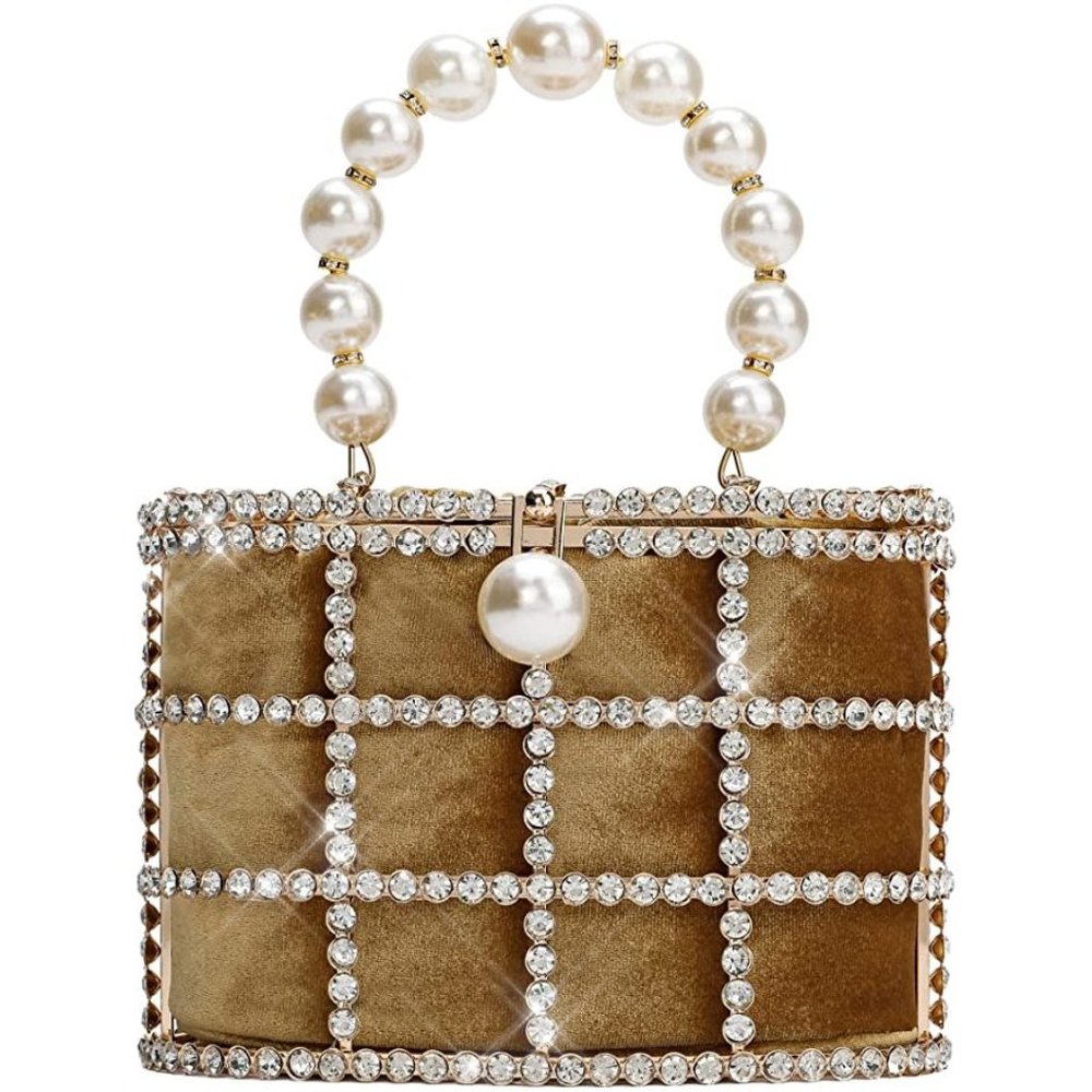 NEW Sparkling Bling Swarovski Crystal Pearl Clutch Purse Bag: Beige + FR… - Picture 4 of 17